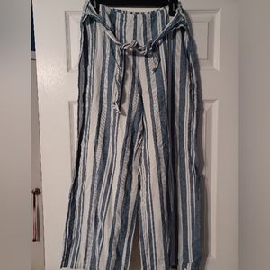 Blue and white striped linen pants